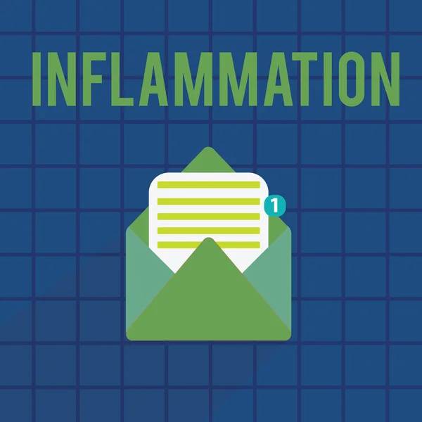 Sinal de texto mostrando Inflamação. Foto conceitual Inchaço de uma parte do corpo resultante de uma infecção — Fotografia de Stock