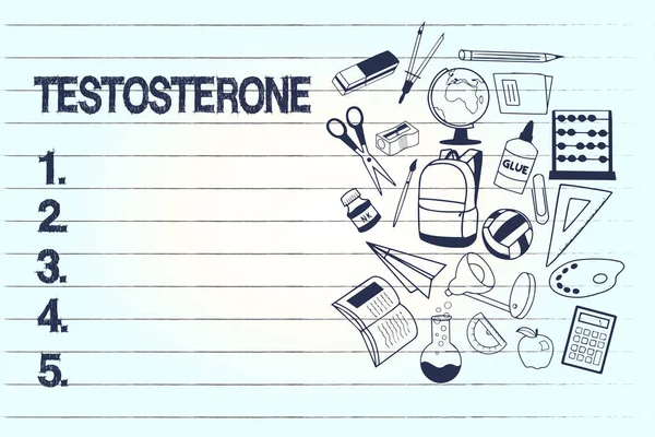 Kavramsal el testosteron gösterilen yazma. İş fotoğraf metin hormon erkek ikincil cinsel özellikleri gelişimi — Stok fotoğraf