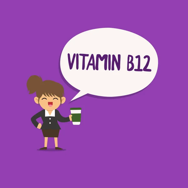 Conceptual hand writing showing Vitamin B12. Business photo text Group of substances essential for the working of certain enzymes — Stock Photo, Image