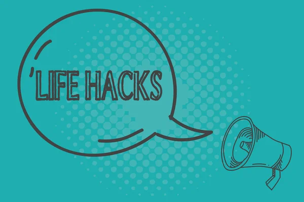 Scrivere una nota che mostra Life Hacks. Business photo showcase Tecnica strategica per analizzare le attività quotidiane in modo più efficiente — Foto Stock