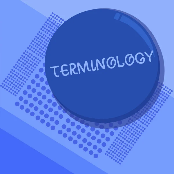 Sinal de texto mostrando Terminologia. Fotografia conceitual Termos utilizados com particular aplicação técnica em estudos — Fotografia de Stock
