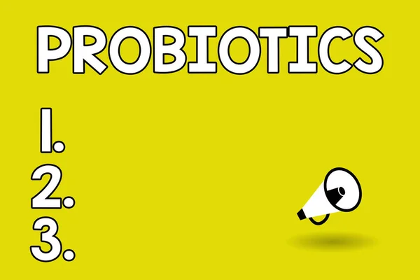 단어 쓰기 텍스트 Probiotics입니다. 살아있는 박테리아에 대 한 비즈니스 개념 미생물 그 혜택에 대 한 본문에 호스팅 — 스톡 사진