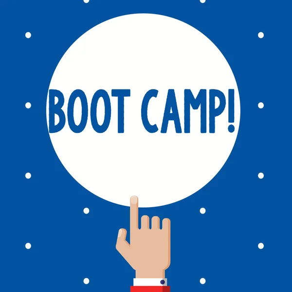 Texto de escritura Boot Camp. Concepto que significa Campo de entrenamiento militar para nuevos reclutas Disciplina dura Fitness —  Fotos de Stock