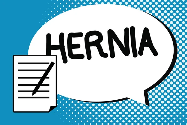 Handgeschreven tekst schrijven Hernia. Begrip betekenis abnormale exit van weefsel of een orgaan door de wand van de holte — Stockfoto