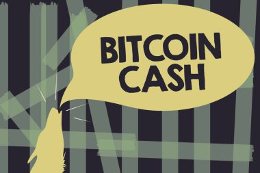 Bitcoin nakit gösterilen Not yazma. Cryptocurrency Blockchain dijital para iş türünü vitrine iş fotoğraf