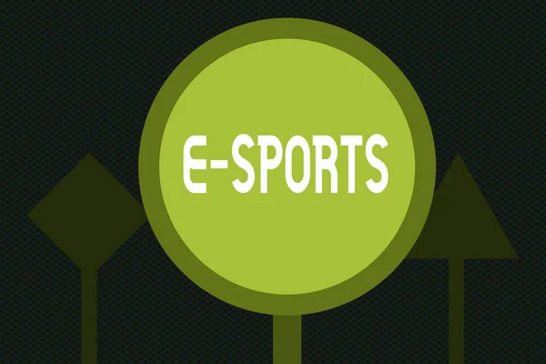 Nota de escritura que muestra E Sports. Foto de negocios que muestra el videojuego multijugador jugado competitivamente para los espectadores —  Fotos de Stock