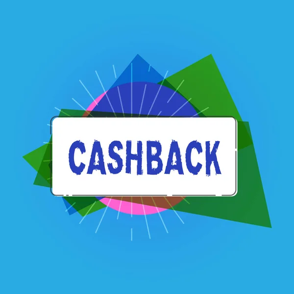 Escribiendo nota mostrando Cashback. Foto de negocios mostrando incentivo ofrecido a los compradores ciertos productos por los que reciben dinero en efectivo — Foto de Stock