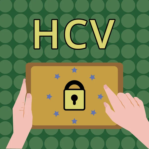 手写文本编写 Hcv. 概念意义传染剂引起肝脏病毒感染的炎症 — 图库照片