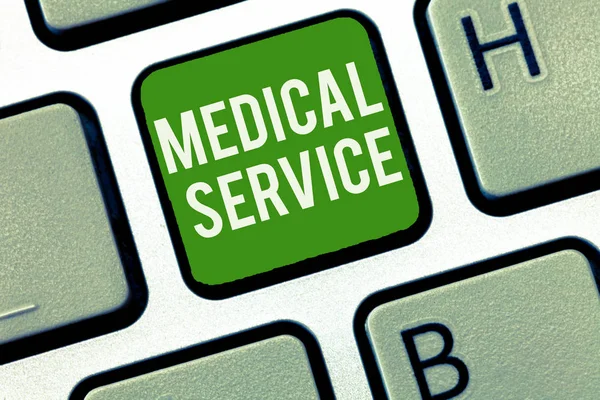Conceptual hand writing showing Medical Service. Business photo showcasing Doing medical support to treat illness and injuries — Stock Photo, Image
