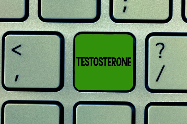 Texto escrito Testosterona. Conceito de negócio para o desenvolvimento hormonal de características sexuais secundárias masculinas — Fotografia de Stock