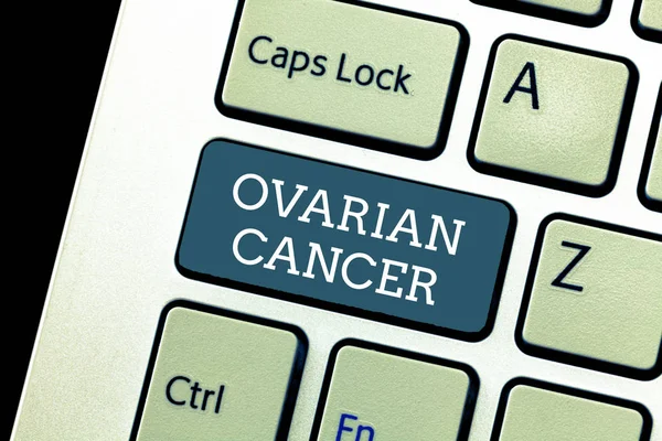 Writing note showing Ovarian Cancer. Business photo showcasing abnormal cells in the ovary begin to multiply out of control