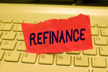 Writing note showing Refinance. Business photo showcasing Finance again Replacement of existing debt with another one clipart