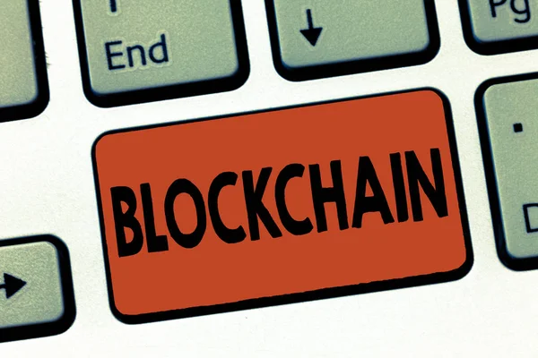 Text sign showing Blockchain. Conceptual photo Digital ledger transactions are made in cryptocurrencies — Stock Photo, Image