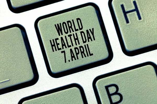 Sinal de texto mostrando Dia Mundial da Saúde 7 de abril. Foto conceitual Dia global de conscientização para diferentes tópicos de saúde — Fotografia de Stock