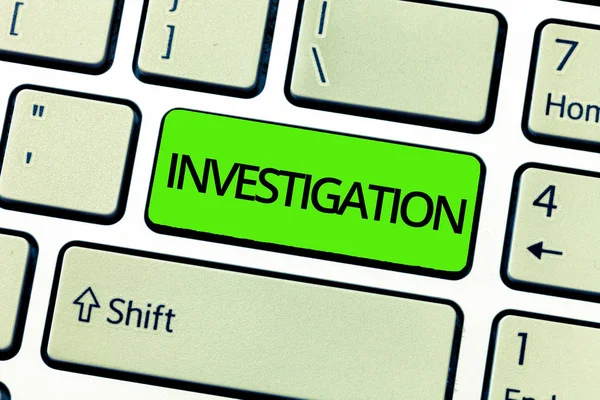 Text sign showing Investigation. Conceptual photo Formal inquiry or systematic study Process of probing a crime — Stock Photo, Image