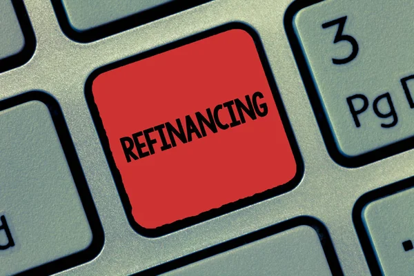 Text sign showing Refinancing. Conceptual photo Finance again with new loans at a lower rate of interest — Stock Photo, Image