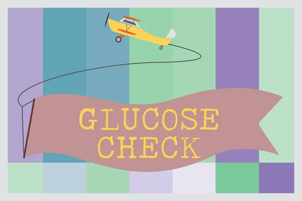 文字写葡萄糖检查。衡量血液中糖含量的程序的业务概念 — 图库照片