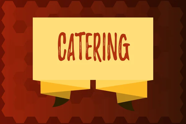 Text tecken visar Catering. Konceptuella foto tillhandahålla visar med mat dryck vid sociala evenemang eller andra sammankomsten — Stockfoto