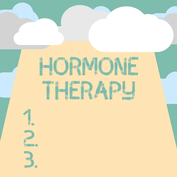 Text znamení ukazující hormonální terapie. Konceptuální fotografie pomocí hormonů v léčbě klimakterických příznaků — Stock fotografie