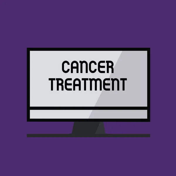 Uwaga: pisanie Wyświetlono leczenia raka. Biznesowe zdjęcie prezentujący korzystanie z chirurgii, promieniowania i leki do leczenia raka — Zdjęcie stockowe