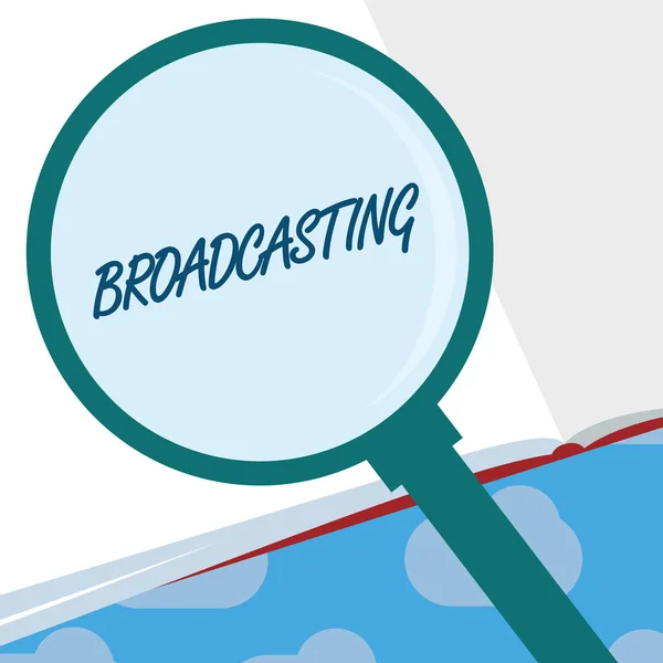 Text sign showing Broadcasting. Conceptual photo Transmit program or some information by radio television media — Stock Photo, Image