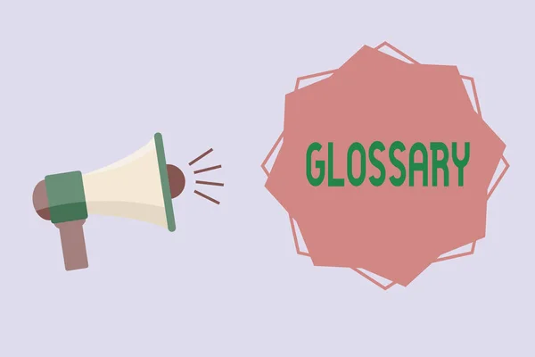 Konzeptionelle Handschrift mit Glossar. Business Foto Text alphabetische Liste von Wörtern, die sich auf Fachtext oder Dialekt beziehen — Stockfoto
