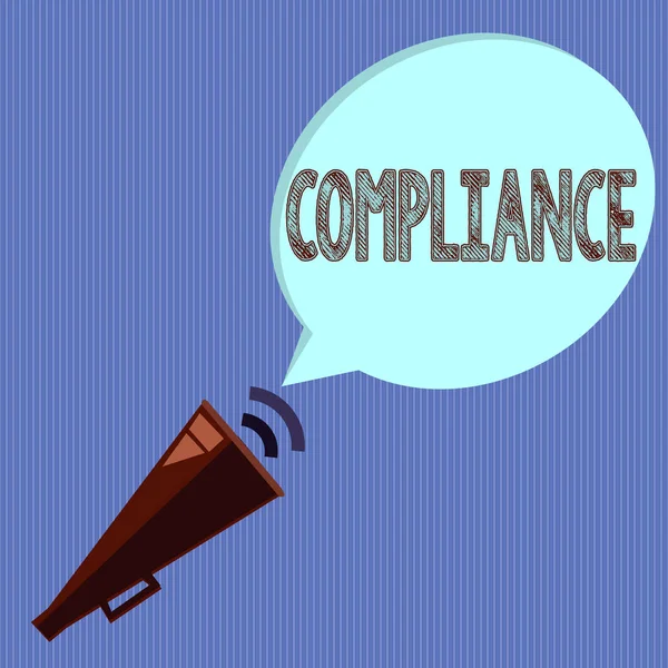 Word tekst intoetsen Compliance. Bedrijfsconcept voor actie feit naleving van wens of naar aanleiding van de regels van de comanalysisd — Stockfoto