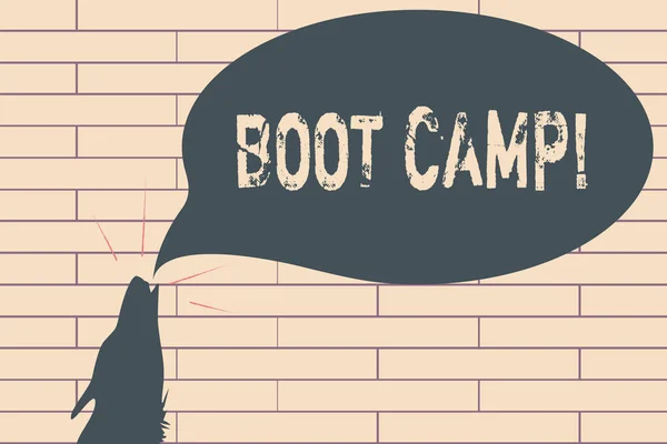 Manuscrito de texto escrevendo Boot Camp. Conceito que significa Campo de treinamento militar para novos recrutas Disciplina dura Aptidão — Fotografia de Stock