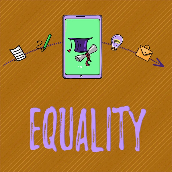 Text sign showing Equality. Conceptual photo state of being equal especially in status rights or opportunities — Stock Photo, Image