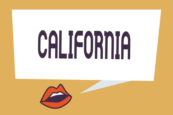 Skriveseddel som viser California. Forretningsfoto som viser State på USAs vestkyst Beaches Hollywood – stockfoto