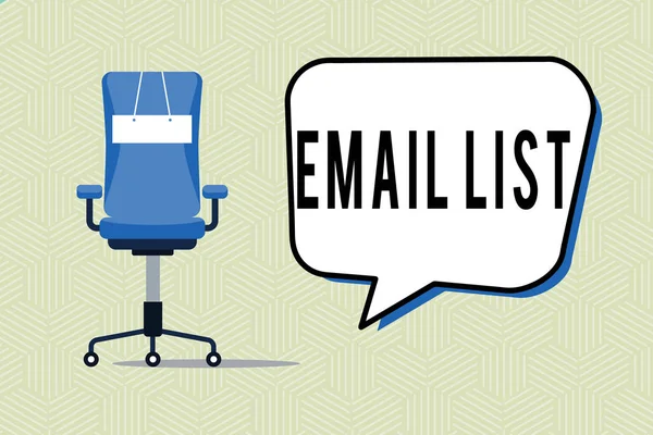 Writing note showing Email List. Business photo showcasing Contacts information to send electronic correspondence newsletter