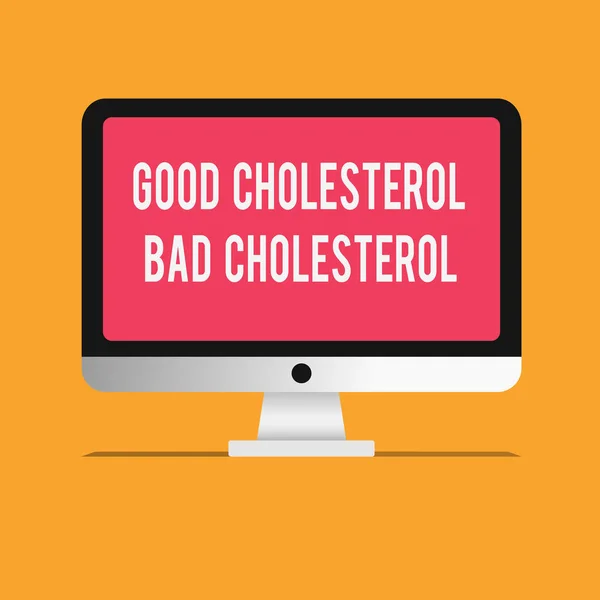 Escribiendo una nota que muestra el colesterol bueno y el colesterol malo. Foto de negocios mostrando las grasas en la sangre provienen de la comida que comemos —  Fotos de Stock