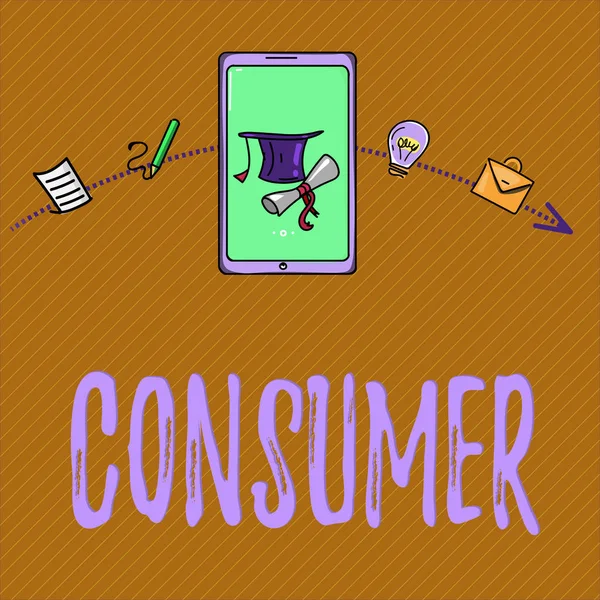 Text tecken visar konsumenten. Konceptuella foto visar som köper varor och tjänster för demonstratingal användning — Stockfoto