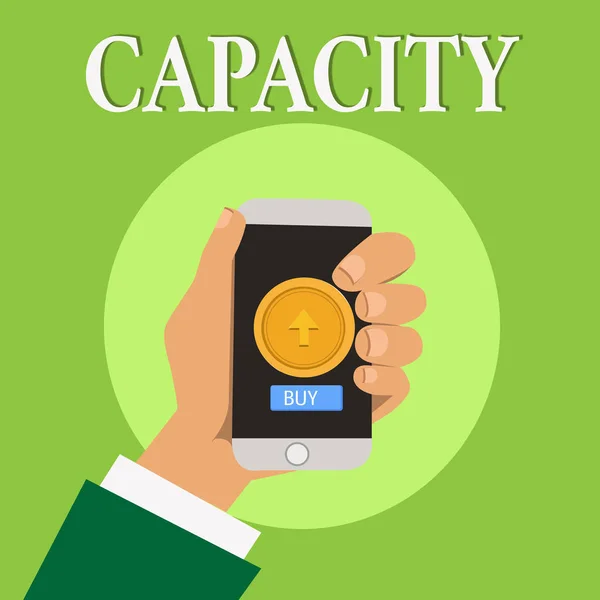 Nota de Escritura mostrando Capacidad. Foto de negocios mostrando la cantidad máxima que algo puede contener o producir tiempo específico —  Fotos de Stock