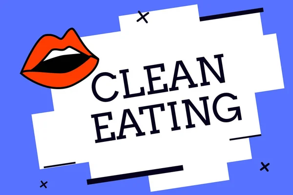 Escrevendo uma nota mostrando Clean Eating. Foto de negócios mostrando Prática de comer apenas alimentos que são inteiros e não processados — Fotografia de Stock
