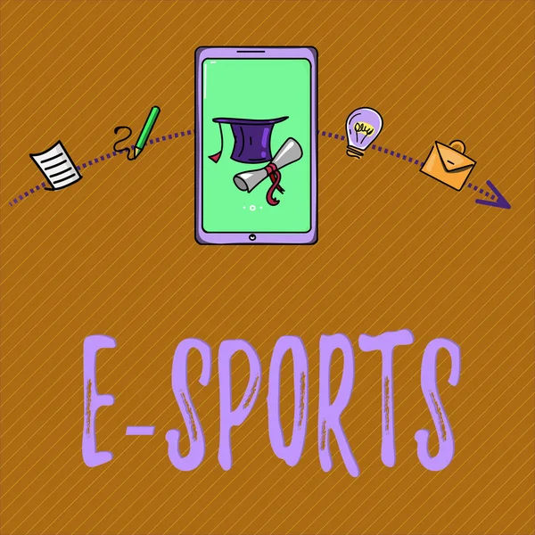 記号表示 E スポーツ。概念的な写真マルチプレイヤー ゲーム プレイ観客の競争力のあります。 — ストック写真