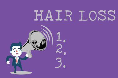 Saç dökülmesi gösterilen metin işareti. Kavramsal fotoğraf baş veya herhangi bir uzuv / organ Balding huanalysis saç dökülmesi