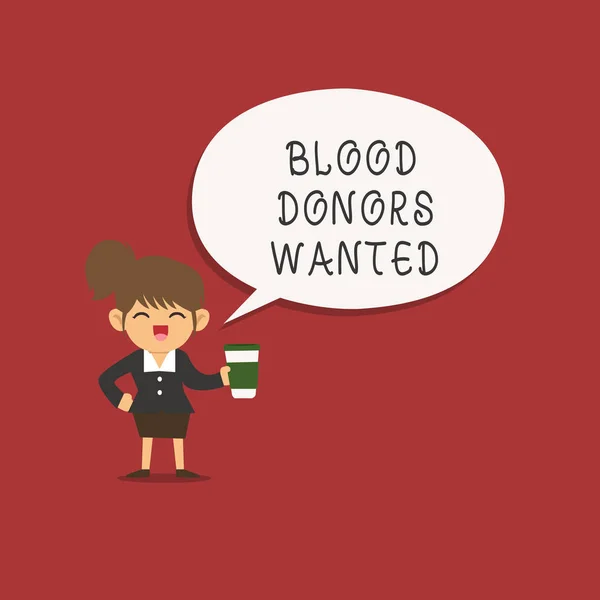 Texto de escritura de palabras Se buscan donantes de sangre. Concepto de negocio para buscar a alguien dispuesto a donar su sangre —  Fotos de Stock