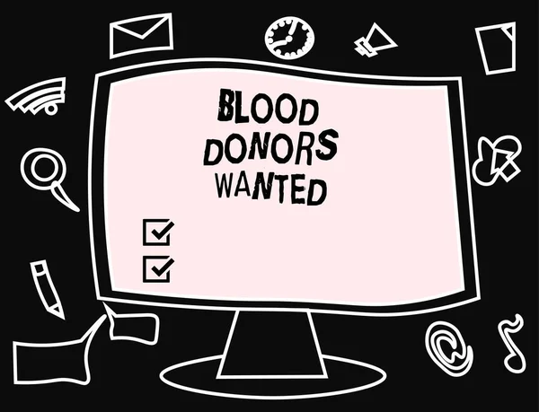 显示献血者想要的文字符号。概念照片寻找愿意捐血的人 — 图库照片