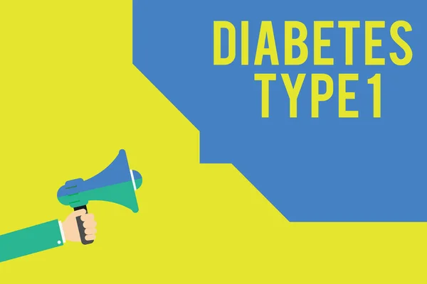 Ordet skriver text Diabetes typ1. Affärsidé för sjukdom där bukspottkörteln producerar lite eller inget insulin — Stockfoto