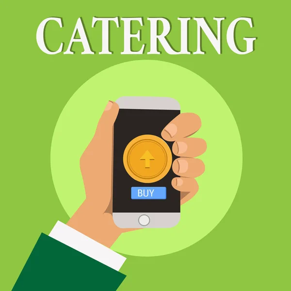Writing note showing Catering. Business photo showcasing provide showing with food drink at social event or other gathering — Stock Photo, Image