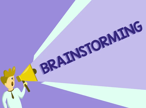 Tekst teken weergegeven: brainstormen. Conceptuele foto Hold een groepsdiscussie tot ideeën team werkvergadering — Stockfoto