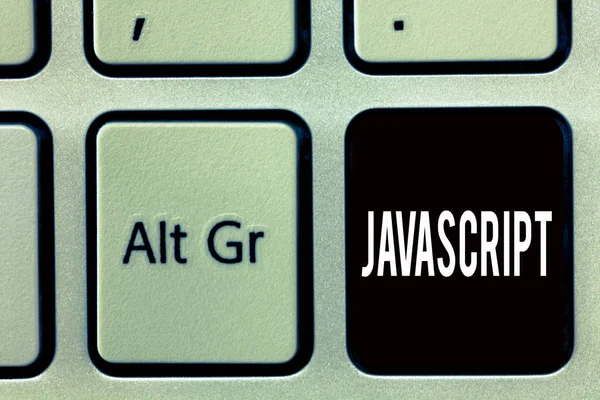 Schreibnotiz mit Javascript. Business-Foto präsentiert Computer-Programmiersprache verwendet, um interaktive Effekte zu erzeugen — Stockfoto
