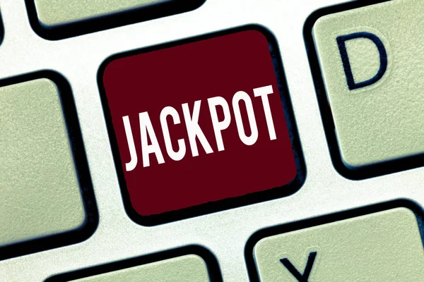 Word tekst intoetsen Jackpot. Business concept voor grote geldprijs in spel grote loterij award Gambling gerelateerde — Stockfoto