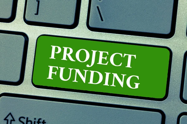 Text sign showing Project Funding. Conceptual photo paying for start up in order make it bigger and successful