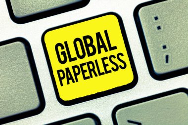 Küresel Evraksız 'ı gösteren mesaj işareti. Kağıt yerine e-posta gibi teknolojik yöntemler için kullanılan kavramsal fotoğraf