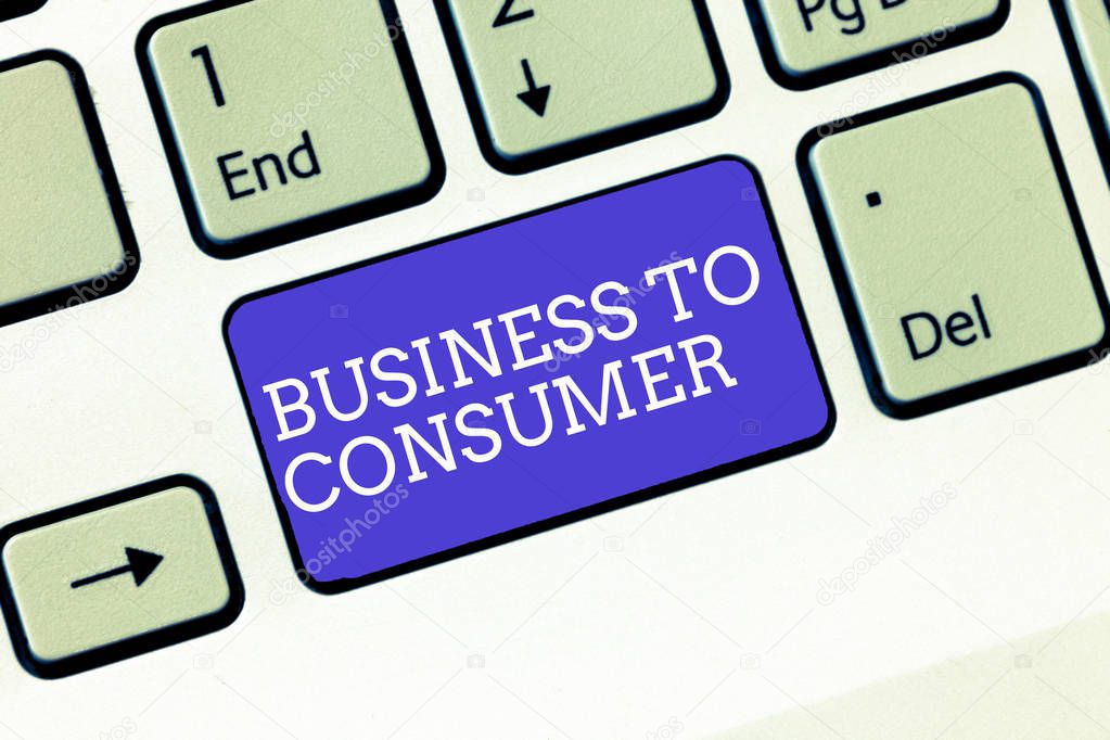 Writing note showing Business To Consumer. Business photo showcasing Direct Transaction between a Company and end users