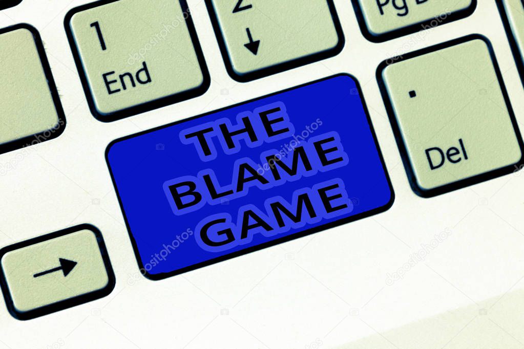 Handwriting text The Blame Game. Concept meaning A situation when people attempt to blame one another