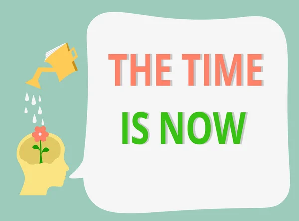 Texto de escritura de palabras The Time Is Now. Concepto de negocio para animar a alguien a empezar a hacer hoy No llegues tarde — Foto de Stock