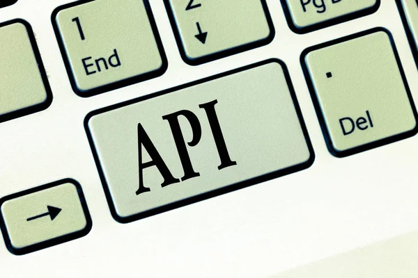 Tekst teken weergegeven: Api. Conceptuele foto Tools voor het bouwen van software Computer programming routines protocollen — Stockfoto